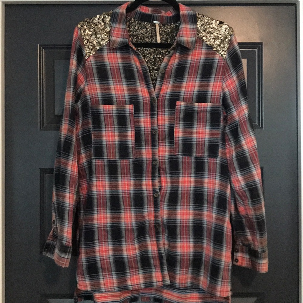 Free People Sequined Flannel, Size M